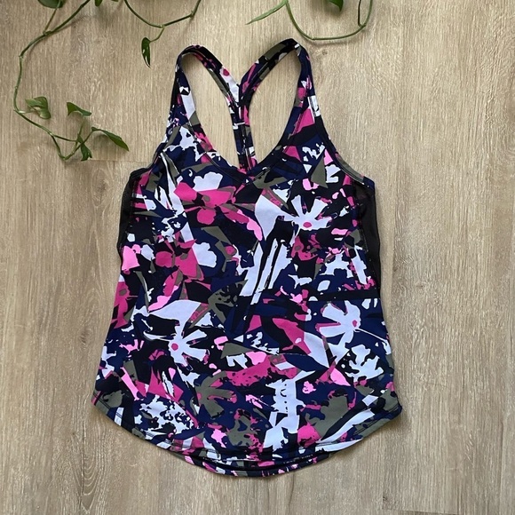 Lululemon Floral print Fast Lane Singlet Tank Top Pop Cut Boom Juice Multi Black - Picture 2 of 9